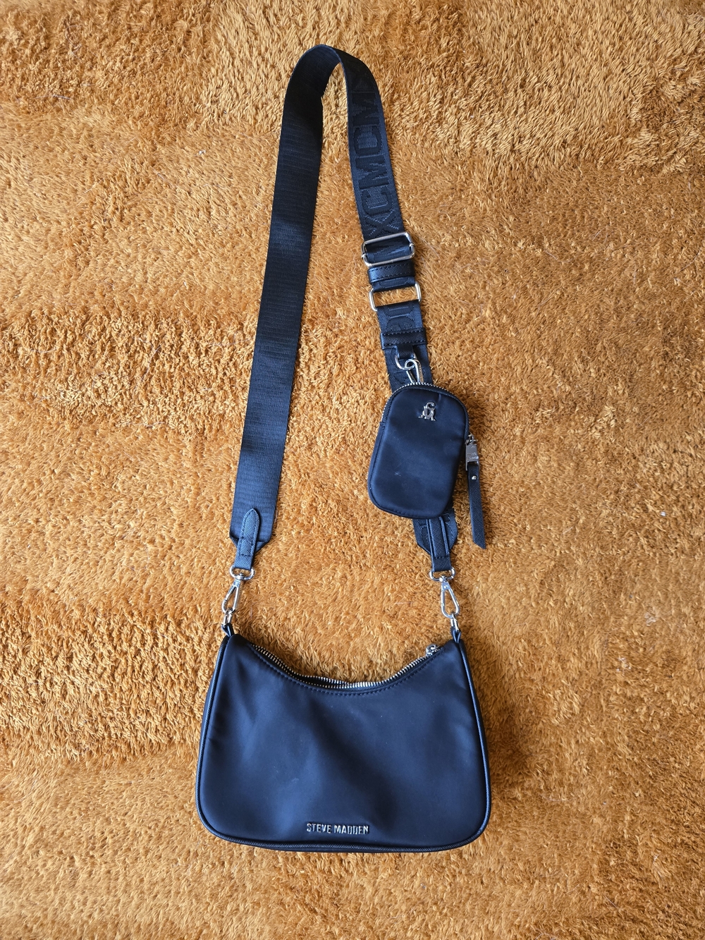 Black Crossbody Bag with Branded Steve Madden Strap